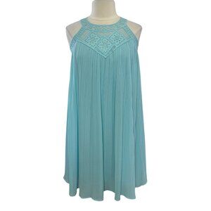 Zesica Pleated Halter Chiffon Mini Dress Small Aqua Blue New